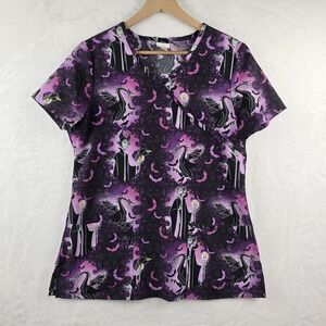 Disney Villains Maleficent Purple Scrub Top Sleeping Beauty Halloween SMALL